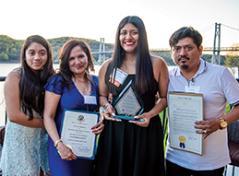 Gisell Huiracocha ’19 (International Business) is pictured with her family at the Grandview in Poughkeepsie, New York, where she was inducted into the School of Business Hall of Fame and named 2019 Student Leader of the Year.