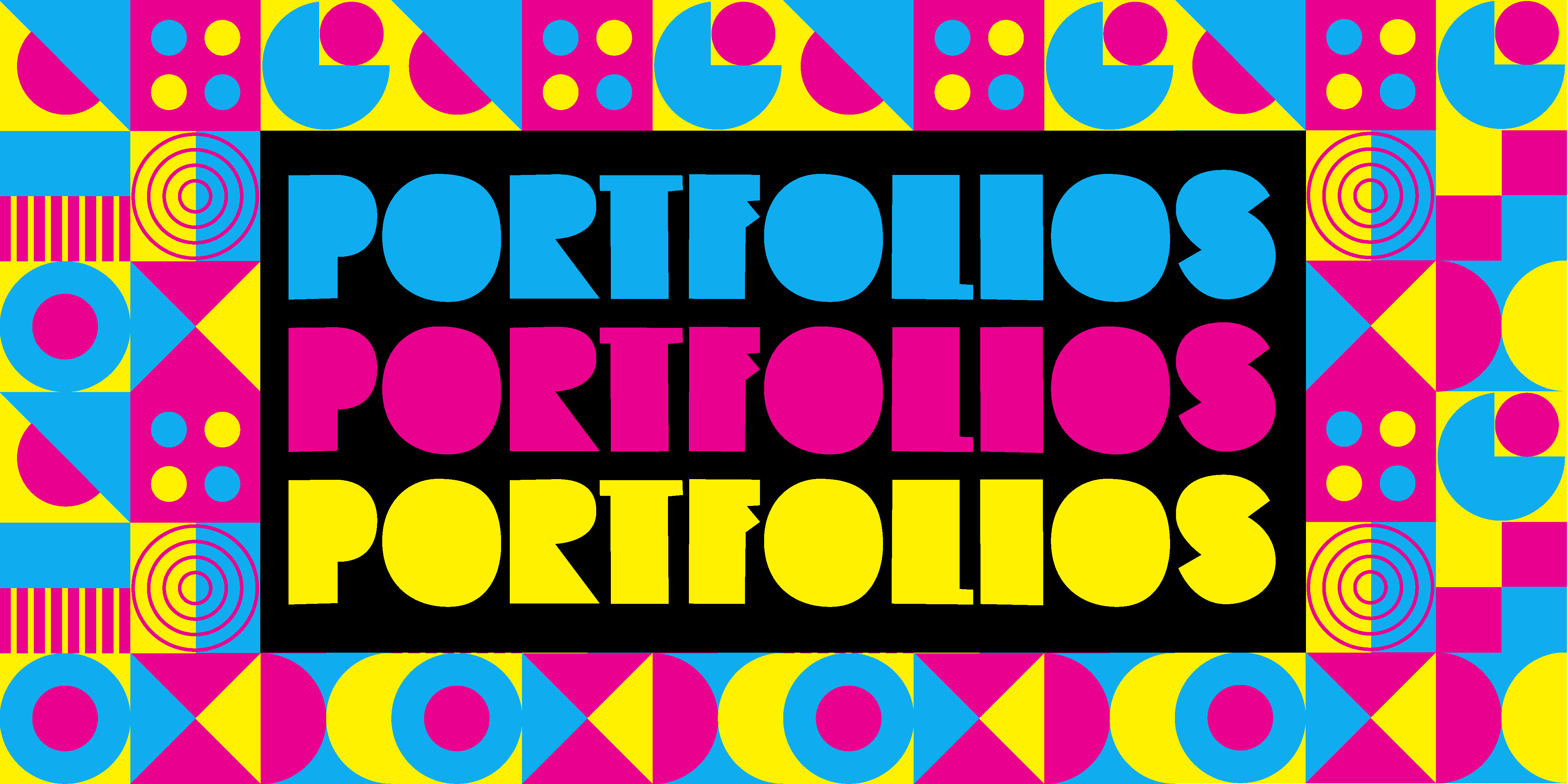 colorful graphic with the word Portfolio repeated three times