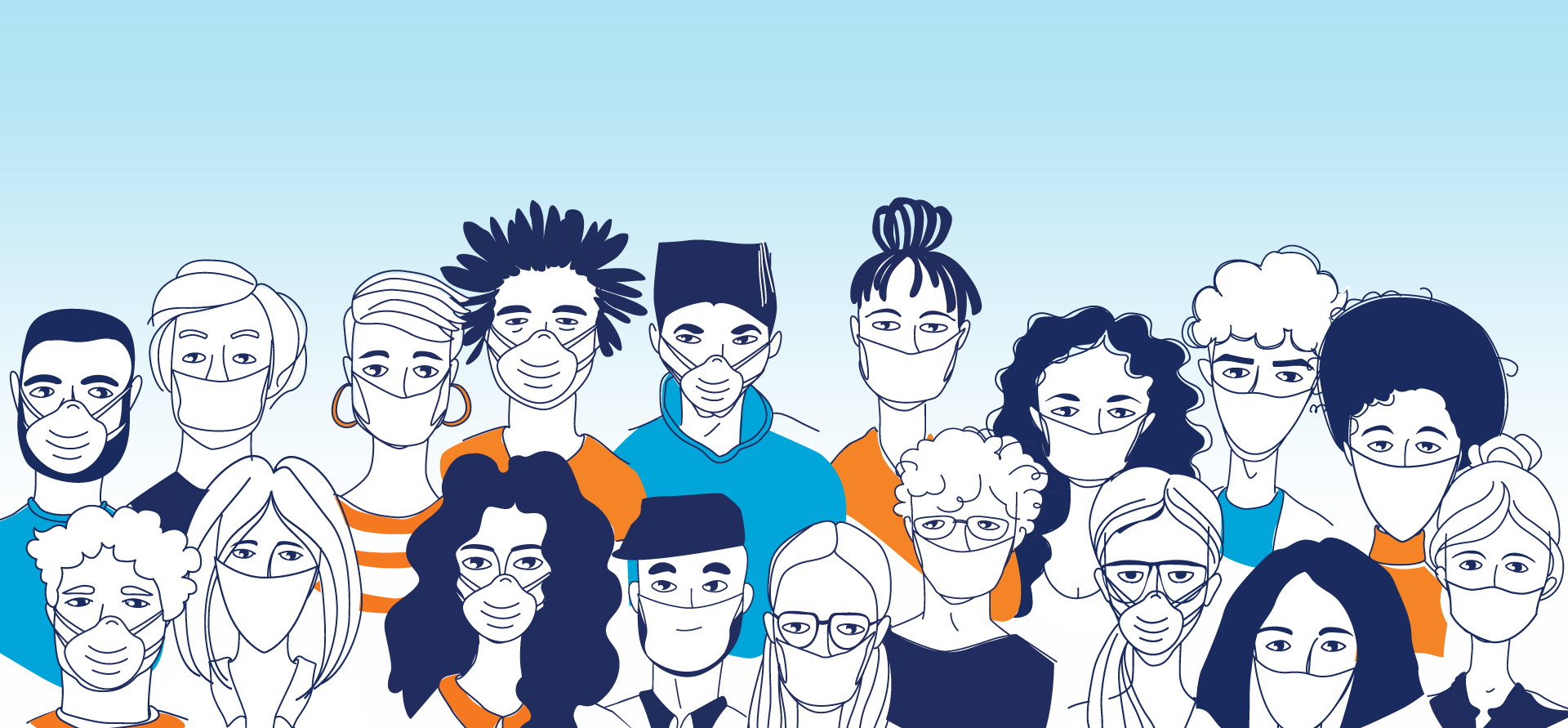 students in masks illustration