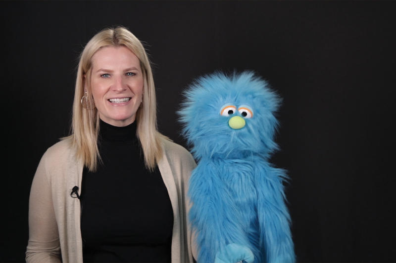 Sarah Holbrooke with a puppet