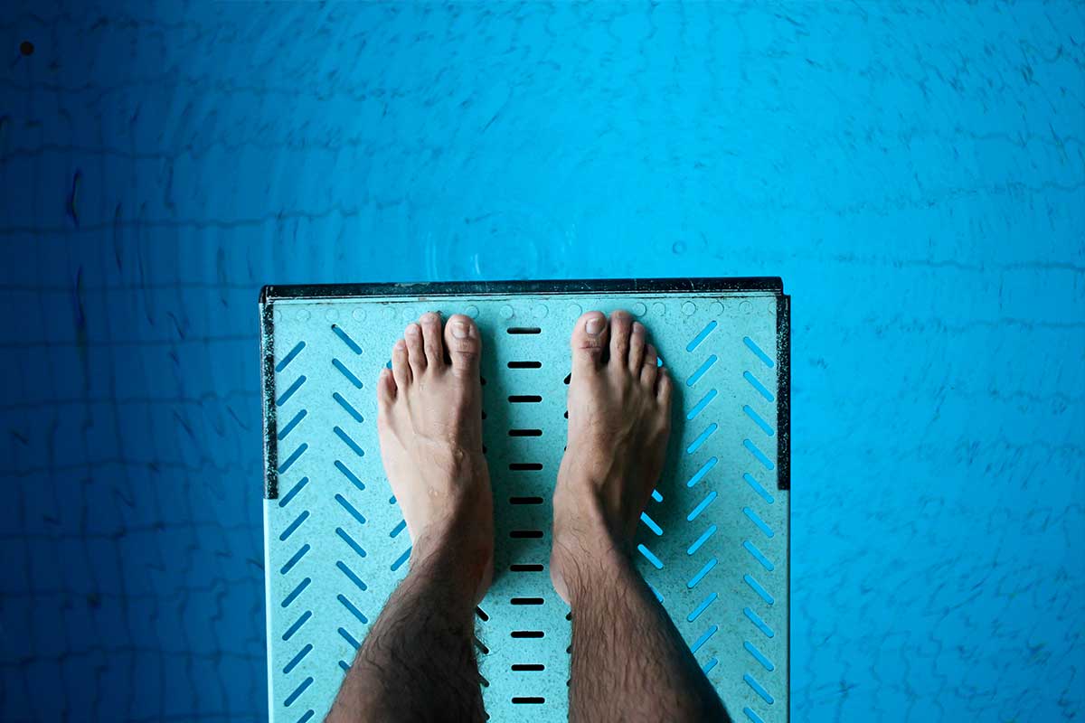 feet on a diving board
