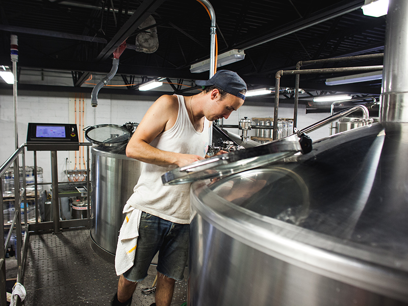 mike checking on a beer batch