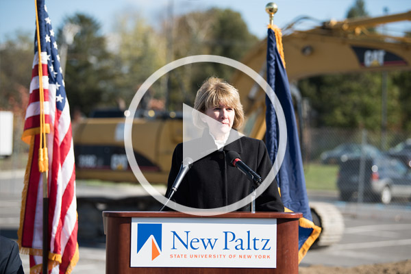 Chancellor Kristina M. Johnson speaking at the Ground Breaking ceremony