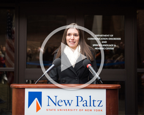 Student Jessica Griffin speaking at the ribbon cutting ceremony