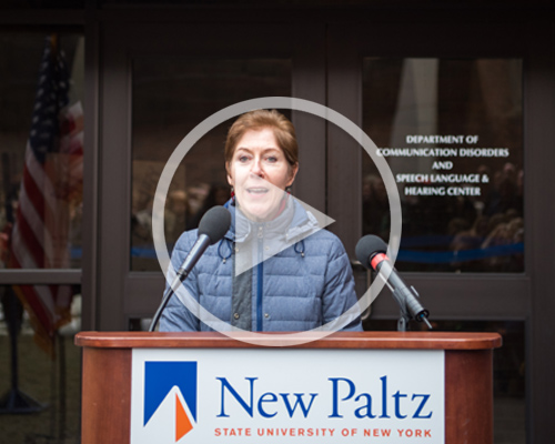 Dean Laura Barrett speaking at the ribbon cutting ceremony