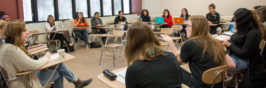 Philosophy classroom, students discussing