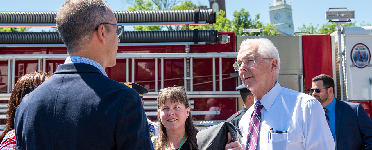 President Christian with Village of New Paltz Mayor Tim Rogers and Deputy Mayor and Benjamin Center Director KT Tobin