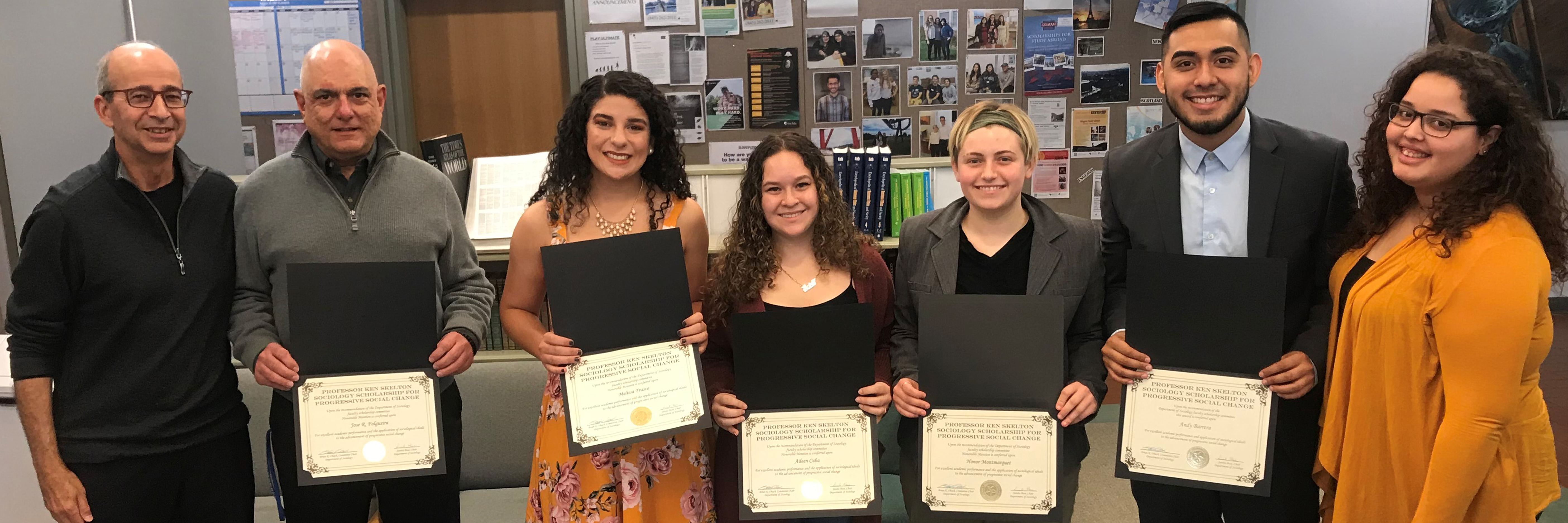 alumni donor and students who were honored at the Professor Ken Skelton Sociology Scholarship for Progressive Social Change