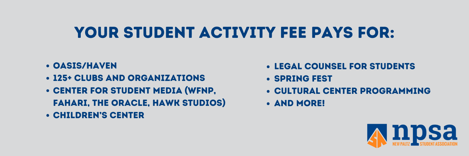 Your Student Activity Fee pays for: Oasis/haven 125+ Clubs And Organizations Center For Student Media (Wfnp, Fahari, The Oracle, Hawk Studios) Children’s Center Legal Counsel For Students Spring Fest Cultural Center Programming And More!