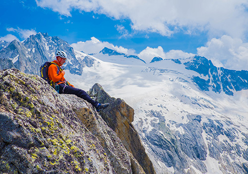 Student hiking on a mountain