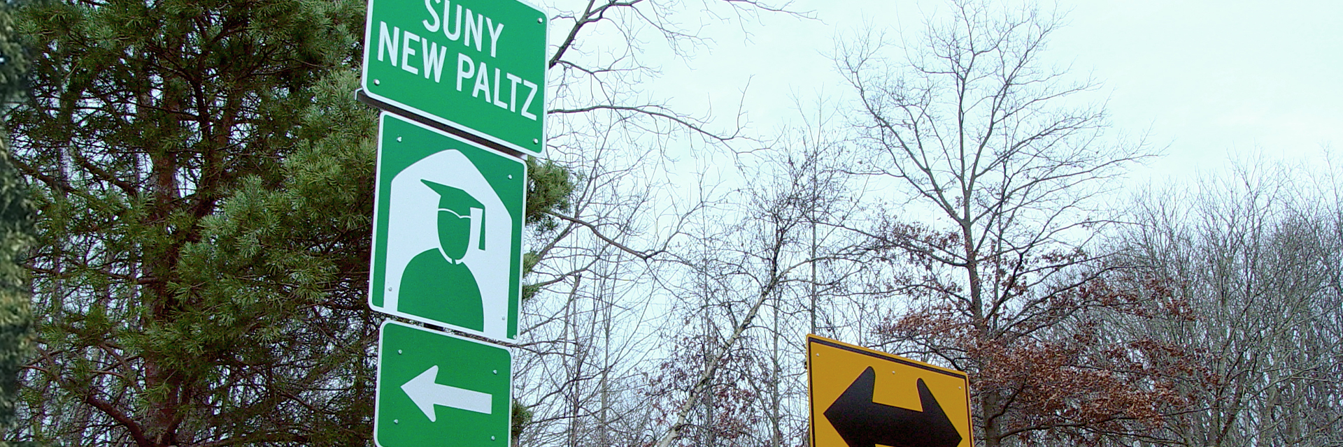 Road sign point to SUNY New Paltz