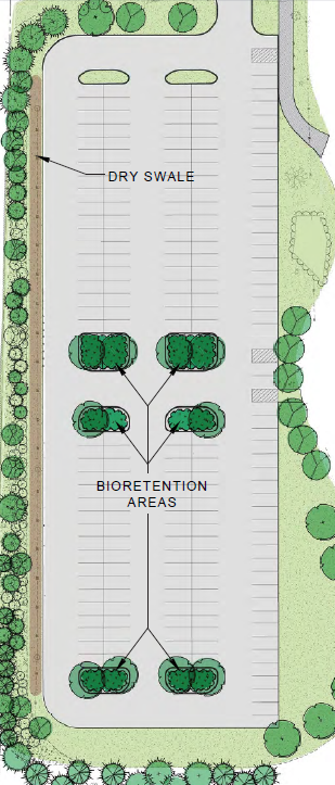 Color Drawing of Bioretention area and dry swale
